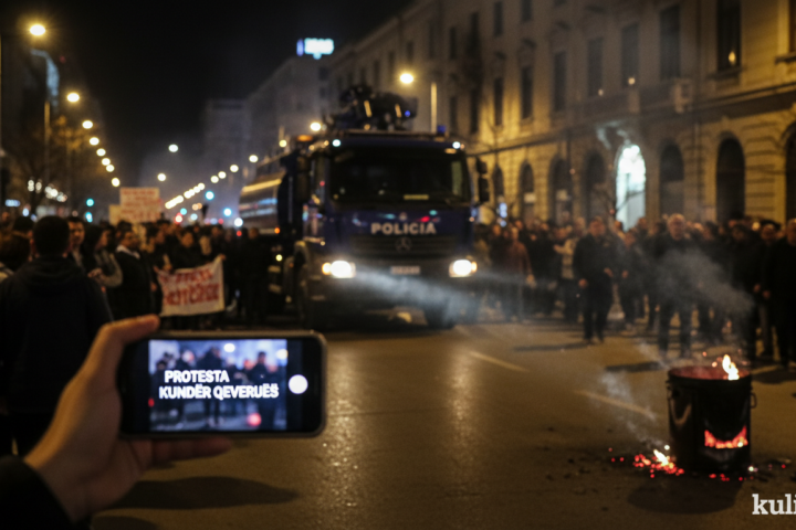 Protestues dhe policë gjatë një proteste në Tiranë